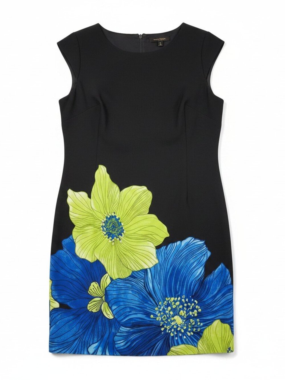 Studio I Floral Cap Sleeve Midi Dress sz 20W Black Blue Green
